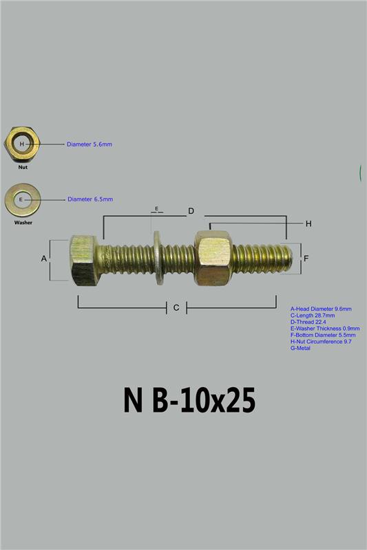 Nut Bolt 10 X 18 (Steel) Washer V/2 ( 6 mm)